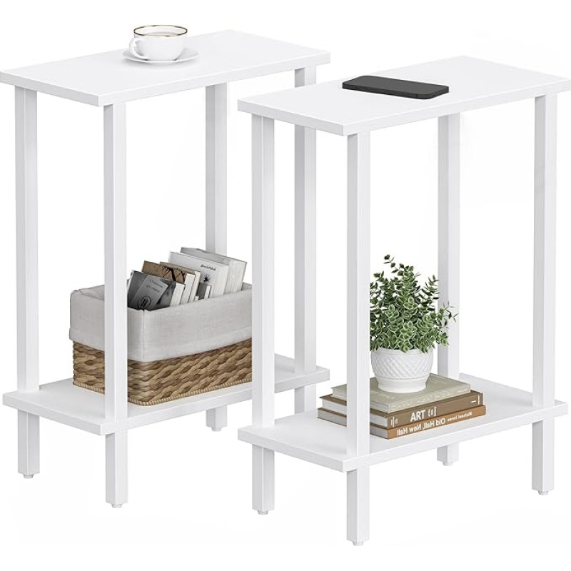 TUTOTAK Small Side Table, Narrow Side Table, Set of 2, Skinny Sofa Table, Narrow Bedside Table, Coffee Table, Living Room, Bedroom, White TB01BW0622