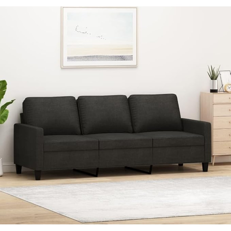 Chaduof 3 Seater Sofa Black 180 cm Fabric, Sofas & Couches, Sofa Living Room, Sofa for Teenager's Room, Relaxing Sofa, Sofa for Bedroom, Upholstered Sofa - 359175