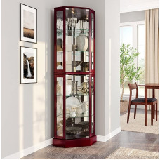 Belleze Curio Cabinet with Tempered Glass Lighting with Shelves, 2 Colours (Cherry and Walnut) Ashfield Curio Cabinet Cherry