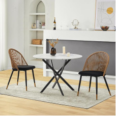 CLIPOP Modern Dining Room Chairs Set of 2 with Backrest Made of Polyrattan and Comfortable Velvet Seats, Padded Shell Chairs, Kitchen Chairs, Rattan Chairs, Garden Chairs