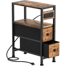 Small Narrow Side Table with Charging Station, Narrow Side Table with Fabric Drawers, Narrow Bedside Table with Sockets, Sofa Bedside Table in Living Room, Bedroom, Study, Kitchen