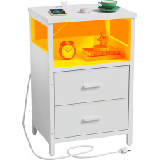 KHLJJU LED Nachttisch mit Ladestation, Beistelltisch mit USB-Anschlüssen und Steckdosen, Beistelltisch für kleine Räume, weiße Nachttische für Schlafzimmer, Wohnzimmer, Büro