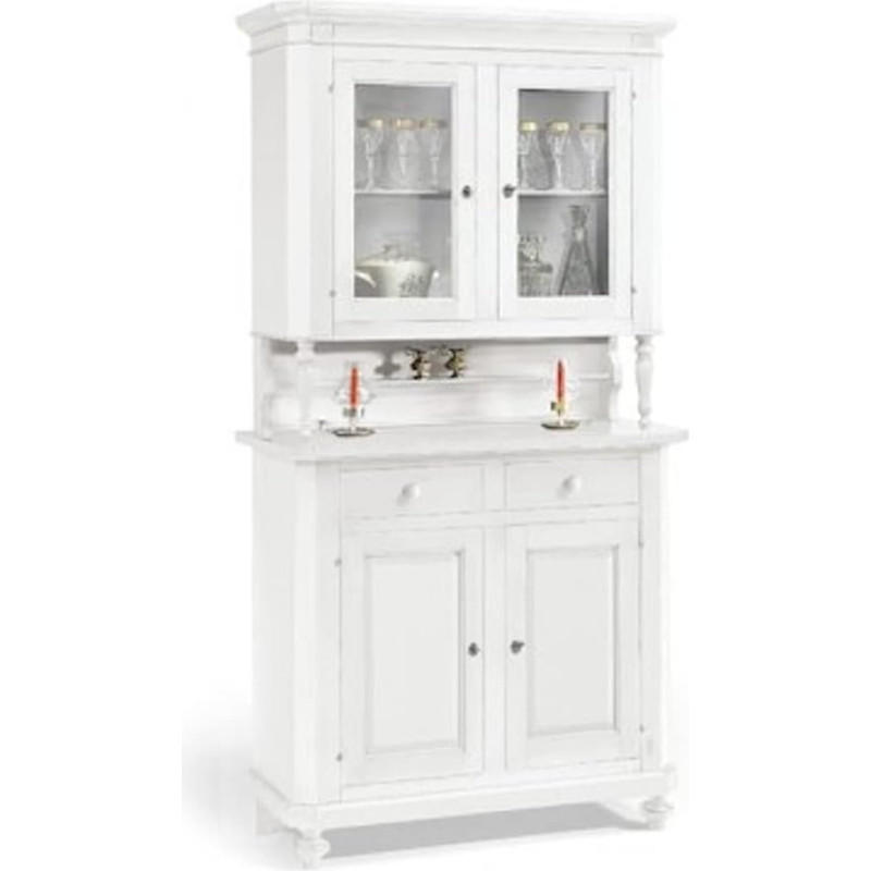 Mar.c.a. Design - Neapoletana Elegant Display Cabinet for Living Room Matt White Crystal Glass Poplar Wood with 2 Doors, Base and Stand, Furniture for Living Room, Art Povera - Made in Italy