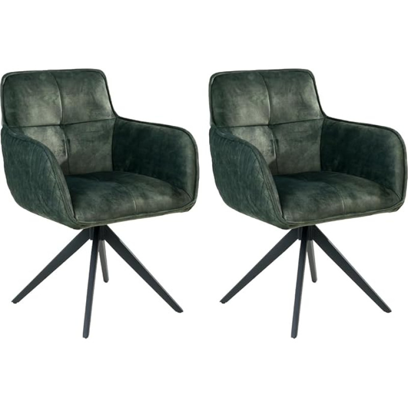 Home4You Dining Room Chairs, Set of 2, Green, Black, Metal Frame, Velvet, Rotatable, Kitchen Chair, Living Room Chair, Swivel Chair, Upholstered Chair