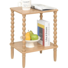 Fultyle Small Side Table, Coffee Side Table with 2 Tyres Shelf, Wooden Coffee Table for Bedroom, Living Room, Small Spaces (Rustic Walnut)