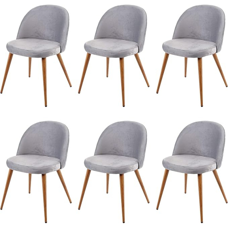 Mendler HWC-D53 Set of 6 Dining Room Chairs Kitchen Chairs Retro 50s Design Velvet Light Grey