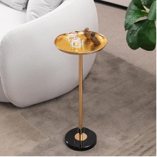 SSC SATISUNCASA 62.2 cm Drink Table - Marble Weasel Table, Round Metal Side Table for Living Room, Office, Bedroom, 2 Height Adjustable + Non-Slip Floor Mat, Small Side Table for
