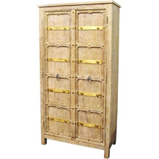 Marrakech Boho Wardrobe in White Solid Wood 185 cm Highboard Multi-Purpose Cabinet Bilel for Living Room Hallway and Bedroom as Oriental Furniture Filing Cabinet for the Office