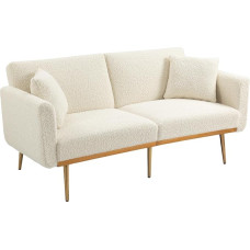 KecDuey 2-Seater Teddy Fabric Sofa with Typical Armrests, 161.97 x 77.97 x 79.98 cm, Accent Sofa, Loveseat with Metal Feet (Teddy Material, White)