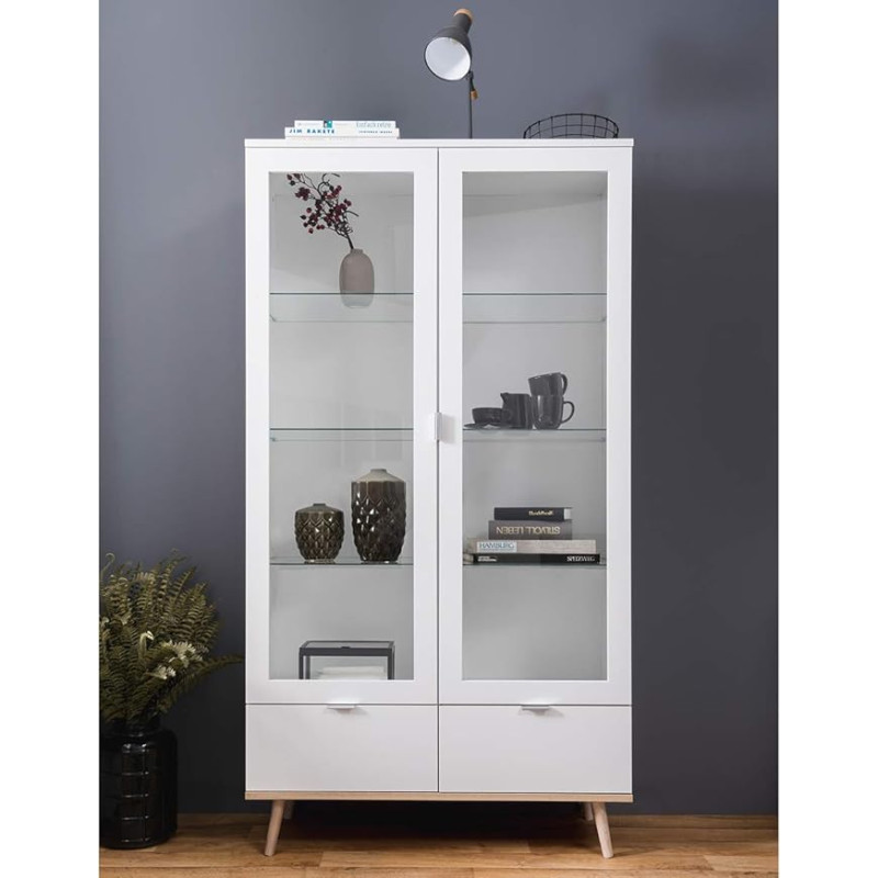 möbelando Dalarna I Display Cabinet Glass Cabinet Wooden Display Cabinet