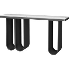 ZIGTUEI Narrow Console Table, Side Table with Metal Frame, Entrance Area Decorative Table, Modern Tables, Modern Sofa Table, Simple Sofa Table, for Living Room, Entrance (Black, 140 cm / 55.1 inches)