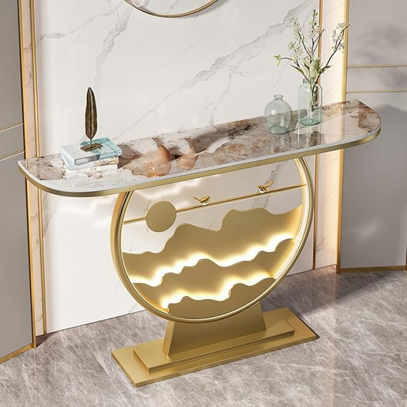 FREUPGU Narrow Console Table, Entrance Area Decorative Table, with Metal Frame, Sofa Table, Modern Sofa Table, Simple Sofa Table, for Entrance, Hallway, Entrance, Living Room (Gold B, 80 cm / 31.5