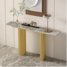 FREUPGU Console Table, Narrow Console Table, with Metal Frame, Modern Side Table, Narrow Sofa Table, Side Table, for Living Room, Hallyway, Entrance (Gold A, 100 cm / 39.4 inches)
