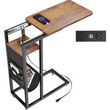 Colima C-förmiger Beistelltisch für Couch, Couch-Beistelltisch, der unter gleitet, C-förmiger Beistelltisch mit Aufbewahrungstasche, Steckdose und USB, C-Tisch 70,6 cm hoch, für Wohnzimmer und