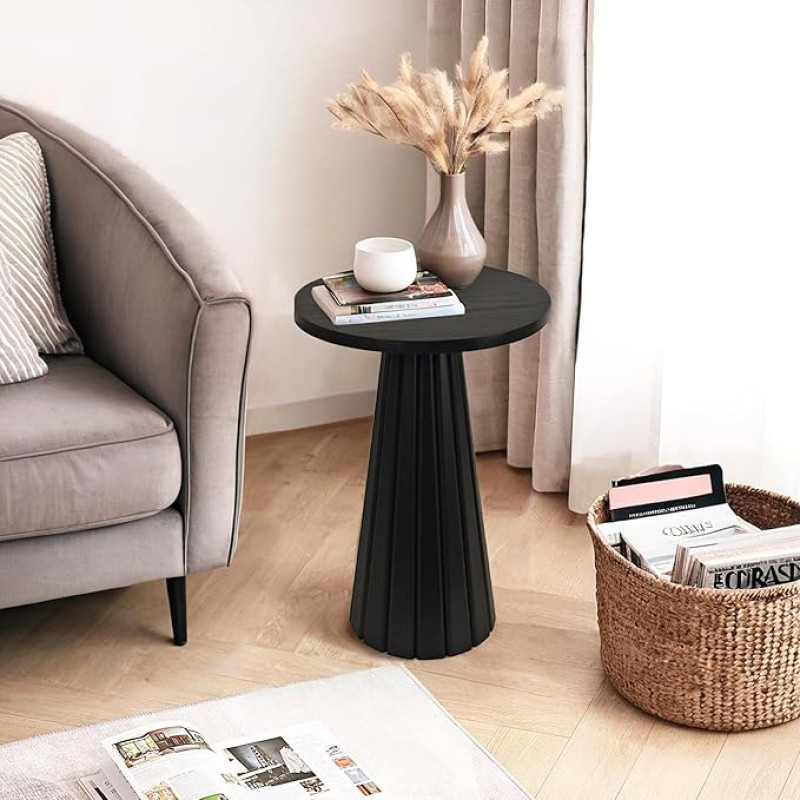 COVLON Small Side Table Round Modern Drinks Table for Small Spaces Living Room Bedroom (Black)
