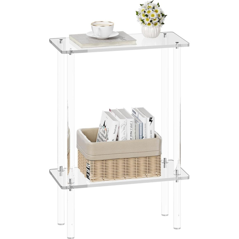 XOHYW Clear Acrylic Side Table, Small Narrow Side Table, Coffee Table for Bedroom, Living Room, Bathroom, Easy Assembly, 40 x 17 x 57 cm (L x W x H)