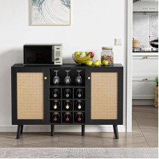 Giluta Kitchen Island Farmhouse Coffee Bar Cabinet Kitchen Sideboard Cabinet Buffet Cabinet with Storage Space for Dining Room Black