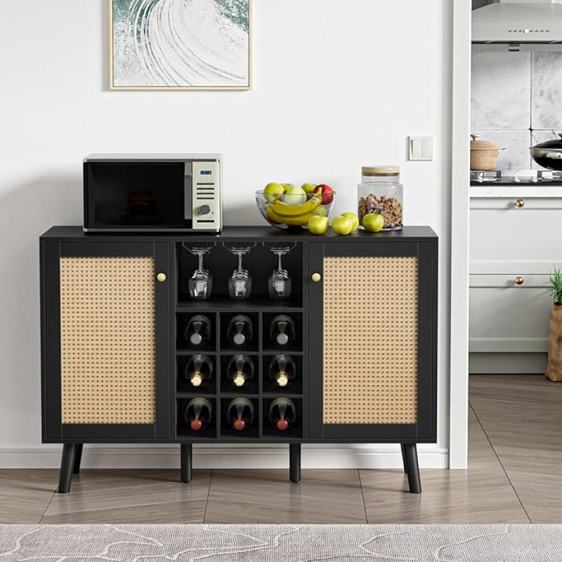 Giluta Kitchen Island Farmhouse Coffee Bar Cabinet Kitchen Sideboard Cabinet Buffet Cabinet with Storage Space for Dining Room Black