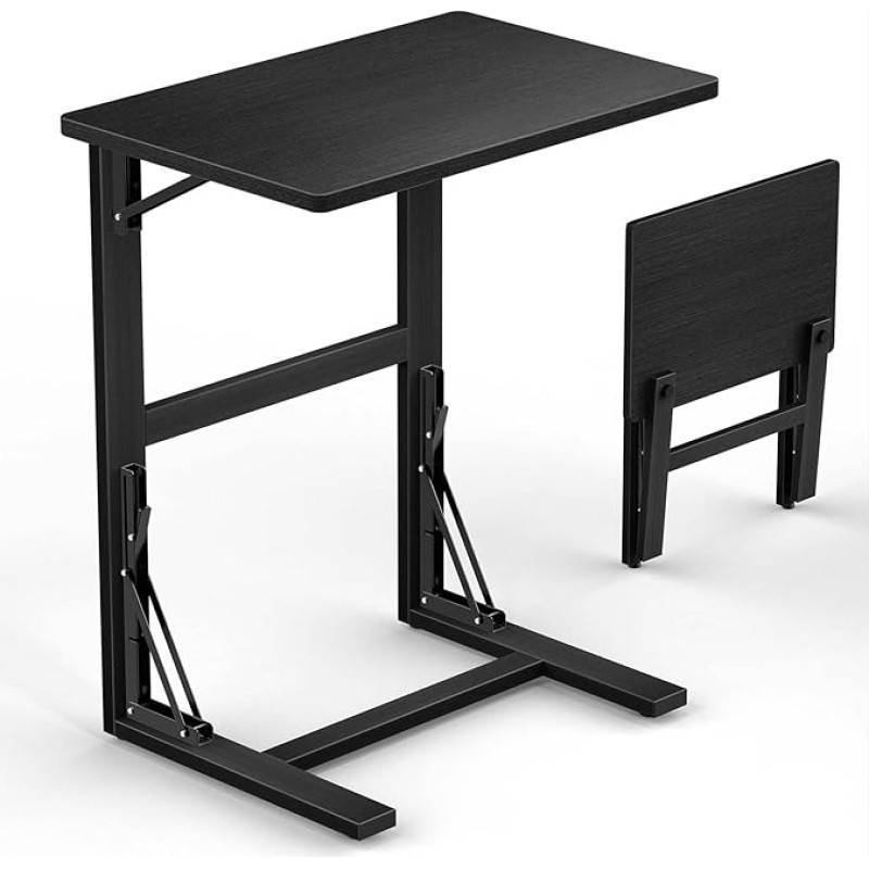 Tatub 24 Inch Wide Folding C Shape Side Table Small Sofa Side Table Laptop Table Coffee TV Table for Living Room Bedroom Bamboo Black