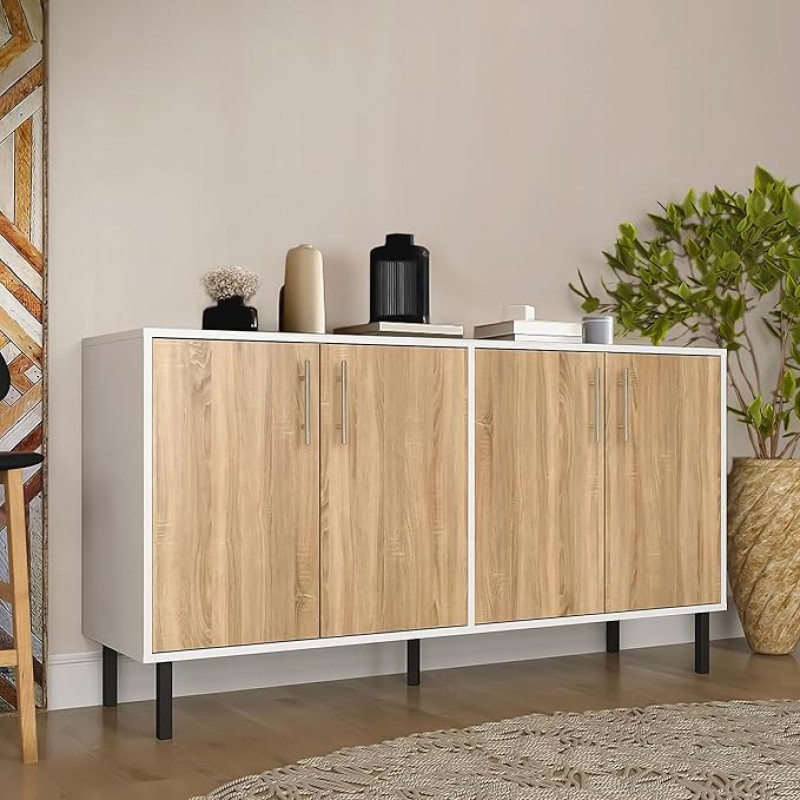 Econohome Wooden Buffet Cabinet for Living Room Wooden Shelf with 4 Doors, This Credenza, Server or TV Stand Can Be Used in Kitchen, Dining Room, Bedroom, Entryway or Hallway