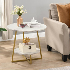 D&H FURNIMMT 22 Inch Wooden Side Table Small Tall Round Accent Table Living Room Set Side Table Bedroom Couch End Table Modern Coffee Table with Large Storage Spaces, White