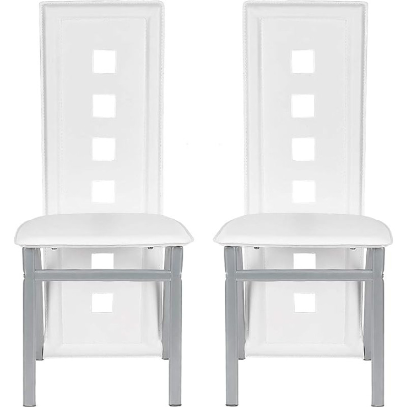 Set of 2 Dining Chairs, Kitchen Chairs, High Back Wide Seat Dining Room Furniture, Living Room Chair PVC Leather for Kitchen, Dining Room, Garden, White-2 Pieces