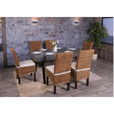 Mendler Set of 6 Bali Wicker Dining Chairs M69 Banana Wicker Light with Cushion