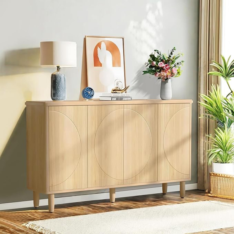 NicBex Modernes Sideboard, Buffet-Schrank mit Stauraum, Küchenschrank mit Türen und Regalen, Konsolentisch für Wohnzimmer und Küche, 150 cm B x 36 cm T x 85 cm H, Natur