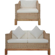 vidaXL Sofa Set 2-Piece with Cushions Sofa Chair Lounge Sofa Seating Furniture Living Room Sofa Rattan Sofa Couch Set Design Sofa Natural Rattan