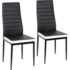 Flyelf Dining Chairs Set of 2 High Back Wide Seat Kitchen Dining Room Furniture Leather + Stainless Steel Black White