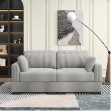 4 Seater U-Shaped Sofa with Storage Stool - Cord Corner Sofa Module Sofa with Ottoman - Soft Living Landscape Sofa for Living Room, Family, Guest Room - Modern & Comfortable (Grey-2 Seater)