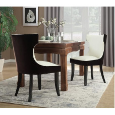 Iconic Home Conrad Dining Chair, Velvet PU Leather, Espresso Frame, Modern Transitional Design, 2-Piece Set, Brown/Light