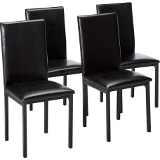 Roundhill Furniture Noyes Dining Chair Furniture Faux Leather Metal Frame Modern Black