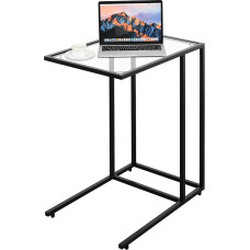 GOFLAME Solid Glass Side Table Portable Living Room Bedroom Office Dormitory Laptop Sofa Side Table Snack Table C Table