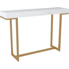 CAFIEDR Wrought Iron Coffee Table, Console Table, Hallway Table with Marble Desk Top, Adjustable Support Bar, Sofa Table for Living Room, 80×30×80cm