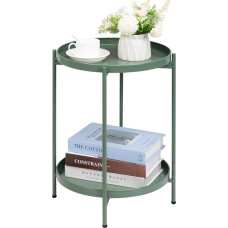 HollyHOME 2 Tier Side Table Round Metal End Rustproof Simple Sofa Table Modern Tray Indoor Outdoor Folding Coffee Table for Living Room Bedroom (D40 x (H) 52