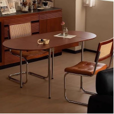 Oval Extendable Dining Table, Multifunctional Farmer's Kitchen Table for Small Spaces, Living Room, Restaurant, Metal Bracket, 150 cm Length