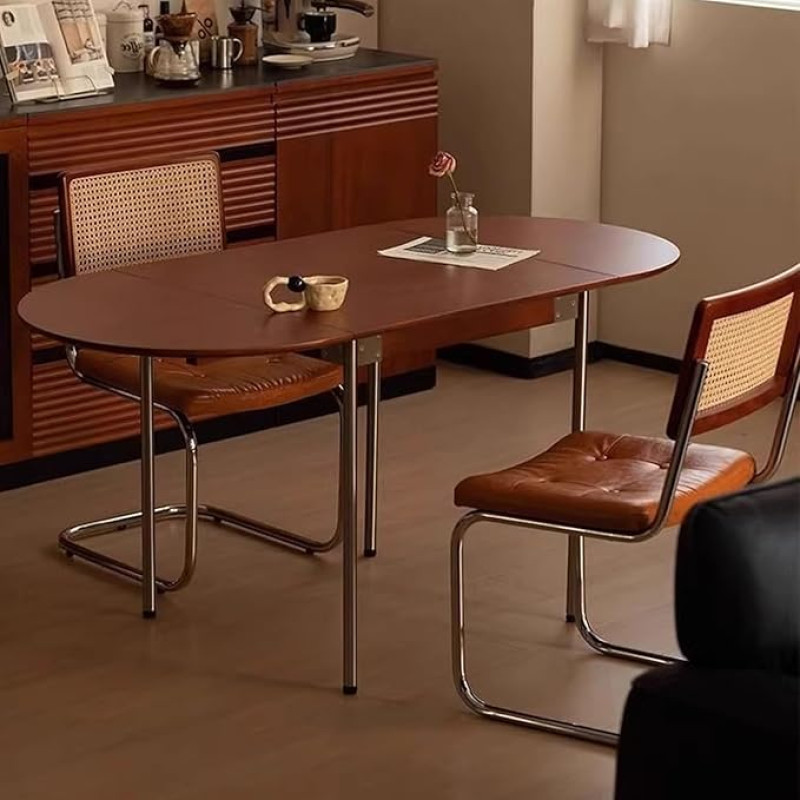 Oval Extendable Dining Table, Multifunctional Farmer's Kitchen Table for Small Spaces, Living Room, Restaurant, Metal Bracket, 150 cm Length