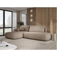 Luxusbetten24 Babu Bouclé Designer Sofa with Storage Space and Sleep Function | Cover: Bouclé | Colour: Sand | Version: Left