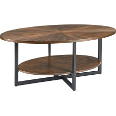 MODERION Oval Living Room Table, Coffee Table, Coffee Table, Double Layer, Leisure Table Made of Solid Wood, Minimalist Natural Style, 110 x 66 x 45.5 cm (Brown)