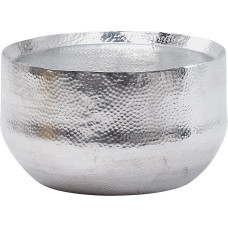 Wohnling Coffee Table Aluminium Silver 60 x 60 x 35 cm Living Room Table Hammered Designer Sofa Table Round Oriental Aluminium Round Coffee Table Metal Small