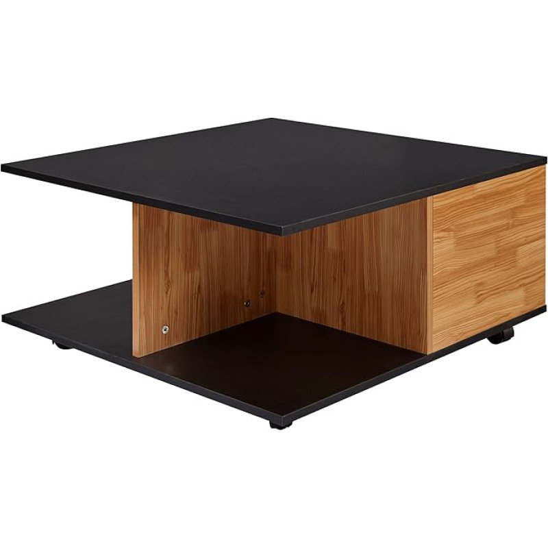 Wohnling Design Coffee Table 70 x 70 cm Anthracite / Sand Oak Living Room Table with 2 Drawers Sofa Table with Wheels Table with 2 Compartments
