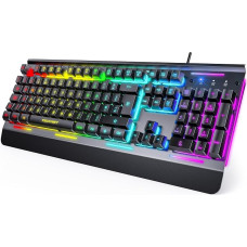 TECKNET KUMARA Mechanical Keyboard, Full Anti-Ghosting Gaming Keyboard, Rainbow LED, Wired USB Keyboard, 105 Keys, Aluminium Metal Plate with Removable Wrist Rest for Gamers