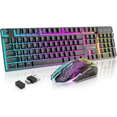 T3 Wireless Keyboard Mouse Combo, Orange Illuminated 2.4G Rechargeable Mechanical Feel Keyboard + 2400DPI 6 Buttons Optical LED Mouse + Free Gaming Mouse Pads (Black/Orange)