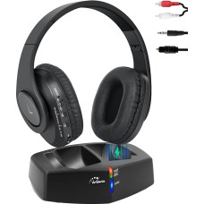 WallarGe traadita kõrvaklapid telerile / TV-le RF ja Bluetoothiga, üle kõrvade traadita kõrvaklapid RF digitaalse laadimisjaamaga, mille ulatus on 30 m, optiline ja Aux port, Plug and Play (must)