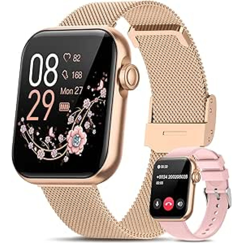 RUXINGX 2024 Naiste nutikell 1,83-tolline kell koos telefoni funktsiooniga Menstruatsioonitsükli südame löögisageduse une monitori SpO2 IP68 veekindel spordikell Fitness Tracker sammuloendur iOS Androidile Rose Gold