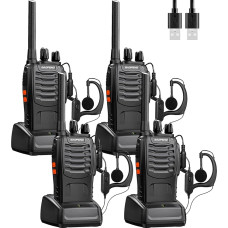Baofeng Walkie Talkies kahesuunalised raadioside PMR446 Radio Professional 16 kanaliga intercom raadiovastuvõtja saatja ja vastuvõtja seade sisaldab akut, peakomplekti ja USB-laadimisjaama (4 tk)