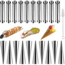 Cannoli 21 tk roostevabast terasest Cannoli torud Cream Roll Mold kruvi Croissant koonus kuju Cannoli toru Croissant küpsetamise vorm koos puhastus harjaga