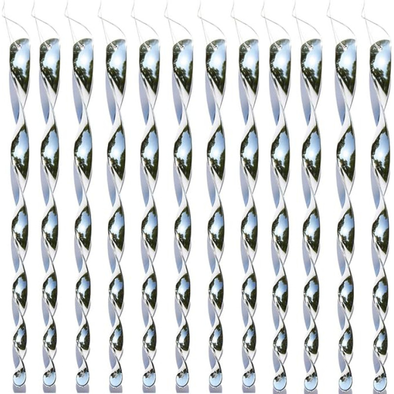 BOELLRUNO Pack of 12 Reflective Wind Spiral Bird Deterrent Reflective Bird Repellent for Bird Repellent Garden Decoration for Balcony and Garden (Silver)