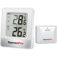 ThermoPro TP200 Wireless Indoor Thermometer for 2 Rooms Room Thermometer with Outdoor Sensor Temperature Meter Thermometer for Indoor Use Outdoor Thermometer for Garden, Animal Hutch, Greenhouse